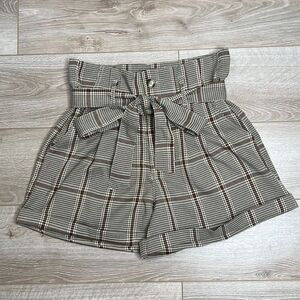 Wishlist Brown Plaid High Waist Paperbag Shorts Tie Waist Size Small